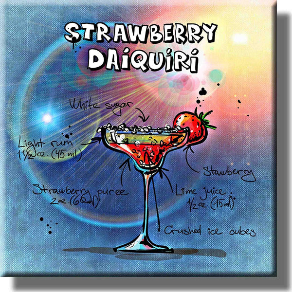 Strawberry Daiquiri Cocktail Recipe Picture on Stretched Canvas, Wall Art Decor, Ready to Hang!