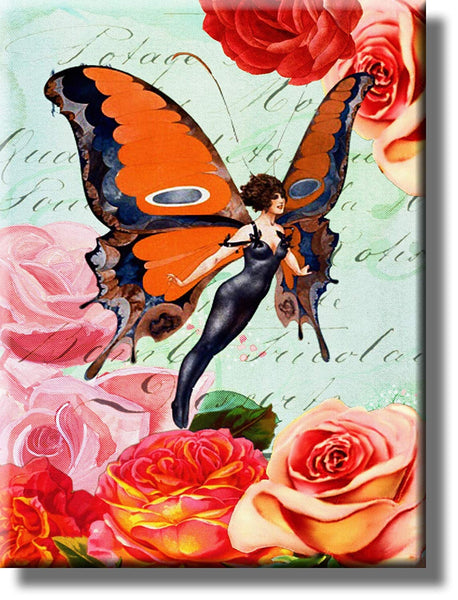 Flapper Butterfly Girl Picture on Stretched Canvas, Wall Art Décor, Ready to Hang