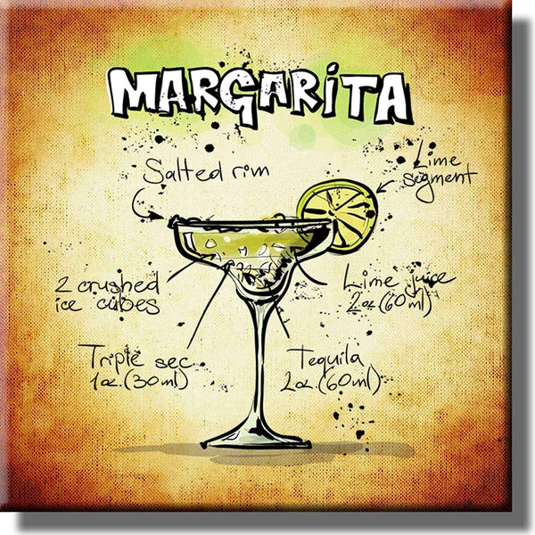 Margarita Cocktail Recipe Drink Picture on Stretched Canvas, Wall Art Decor, Ready to Hang!