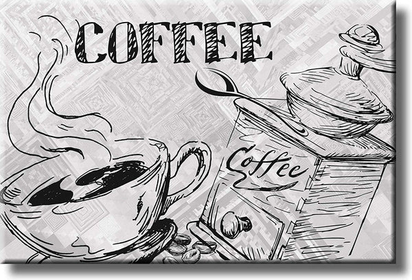 Coffee Drawing, Kitchen Picture on Stretched Canvas, Wall Art Décor, Ready to Hang