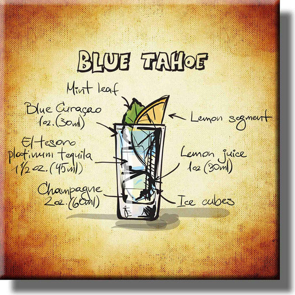 Blue Tahoe Cocktail Recipe Picture on Stretched Canvas, Wall Art Decor, Ready to Hang!