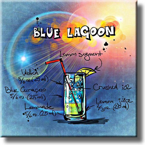 Blue Lagoon Recipe Drink Picture on Stretched Canvas, Wall Art Decor, Ready to Hang!