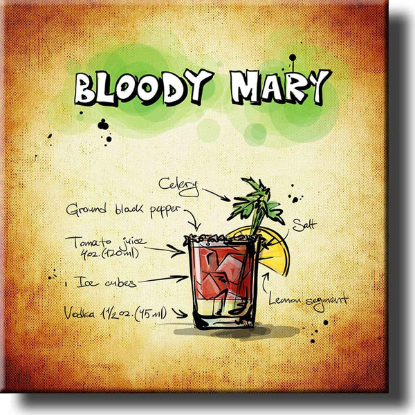 Bloody Mary Alcohol Drink Recipe Picture on Stretched Canvas, Wall Art Decor, Ready to Hang!