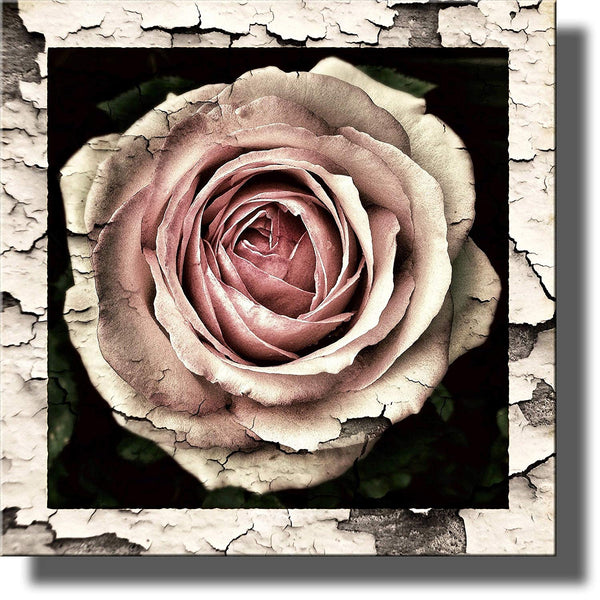 Vintage Rose Flower Picture Made on Stretched Canvas, Wall Art Decor Ready to Hang.