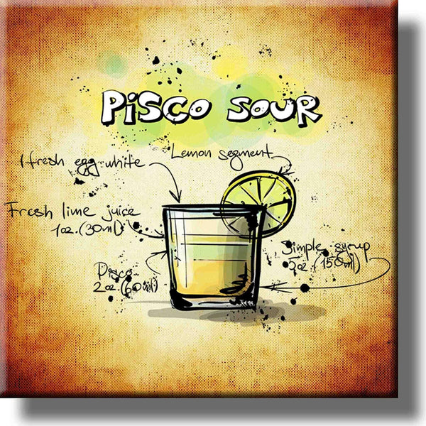 Pisco Sour Cocktail Recipe Drink Picture on Stretched Canvas, Wall Art Decor, Ready to Hang!