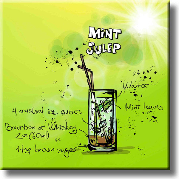 Mint Julep Cocktail Recipe Drink Picture on Stretched Canvas, Wall Art Decor, Ready to Hang!