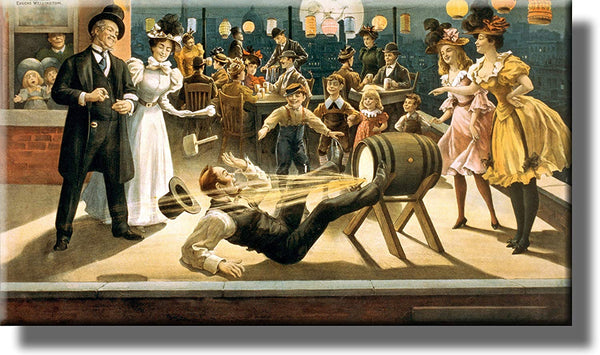 Rooftop Beer Party Vintage Picture Made on Stretched Canvas Wall Art Decor Ready to Hang!.