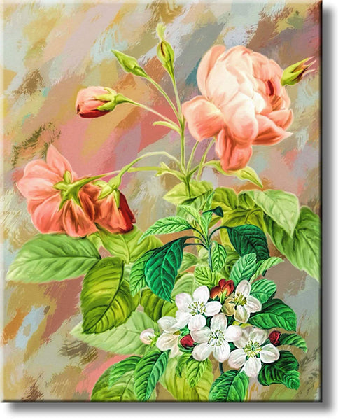 Flowers Roses Painting Picture on Stretched Canvas, Wall Art Décor, Ready to Hang