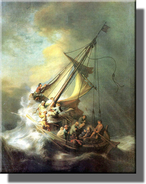 Christ in the Storm on the Lake of Galilee, Rembrandt - Picture on Stretched Canvas, Wall Art Décor, Ready to Hang!.
