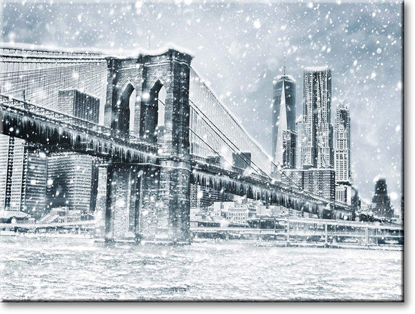 Winter Brooklyn Bridge Picture on Stretched Canvas, Wall Art Décor, Ready to Hang