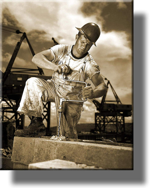 Construction Worker Picture on Stretched Canvas, Wall Art Décor, Ready to Hang!