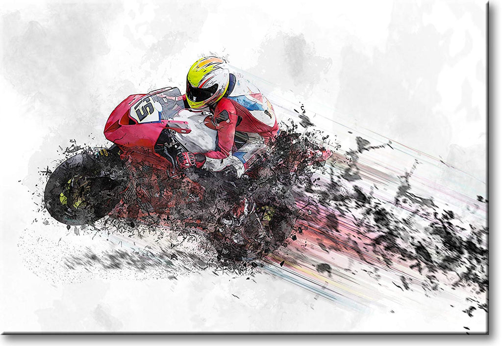 Motorcycle Rider Picture on Stretched Canvas, Wall Art Décor, Ready to ...