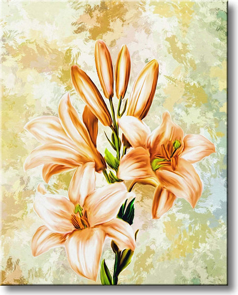 Lillies Flowers Painting Picture on Stretched Canvas, Wall Art Décor, Ready to Hang
