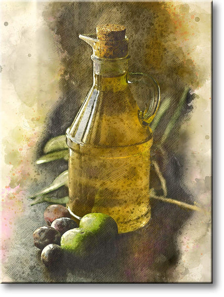 Olive Oil Bottle Kitchen Picture on Stretched Canvas, Wall Art Décor, Ready to Hang