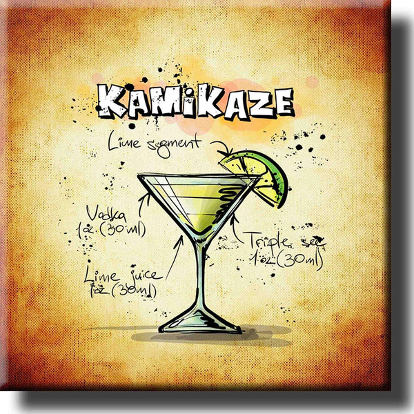 Kamikaze Cocktail Recipe Drink Picture on Stretched Canvas, Wall Art Decor, Ready to Hang!