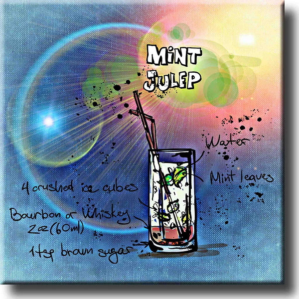 Mint Julep Cocktail Recipe Drink Picture on Stretched Canvas, Wall Art Decor, Ready to Hang!