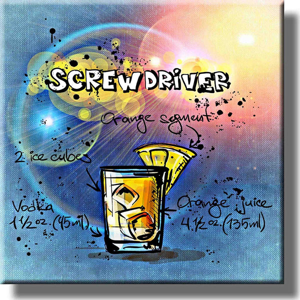 Screwdriver Cocktail Recipe Picture on Stretched Canvas, Wall Art Decor, Ready to Hang!