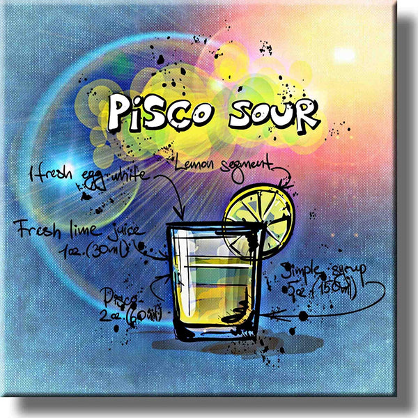Pisco Sour Cocktail Recipe Drink Picture on Stretched Canvas, Wall Art Decor, Ready to Hang!