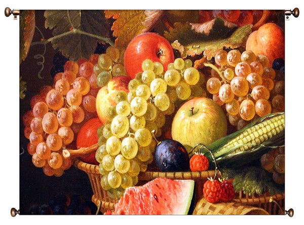 Fruit Basket Kitchen Picture on Canvas Hung on Copper Rod, Ready to Hang, Wall Art Décor