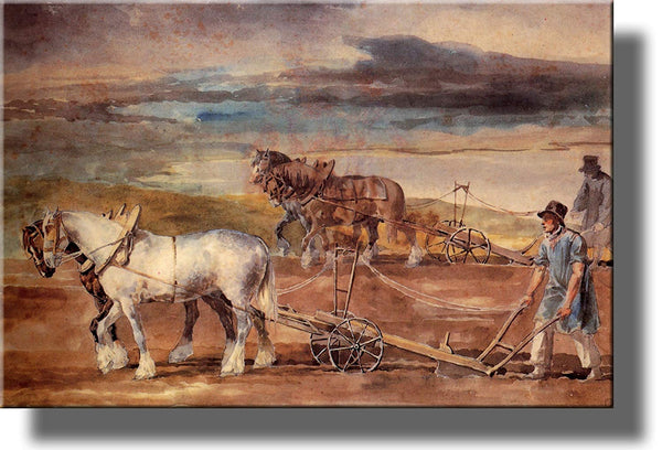 Farmers Plowing by Theodore Gericault Picture on Stretched Canvas, Wall Art Decor, Ready to Hang!.