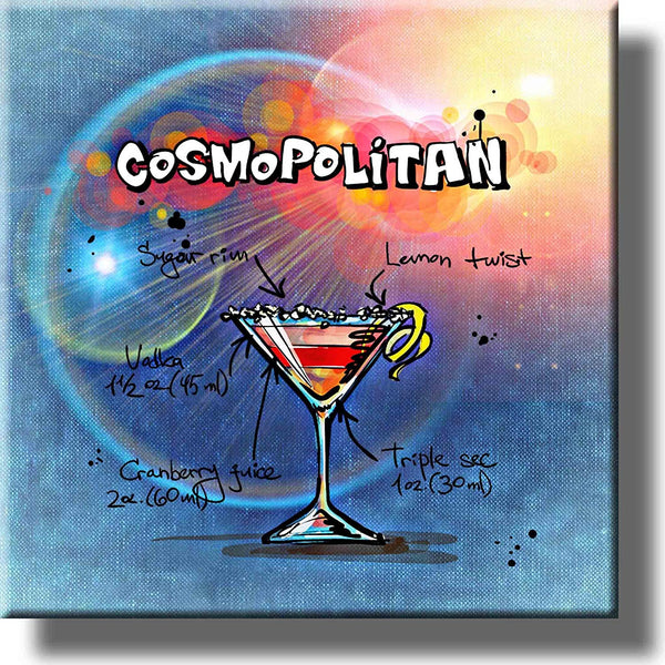 Cosmopolitan Cocktail Recipe Drink Picture on Stretched Canvas, Wall Art Decor, Ready to Hang!