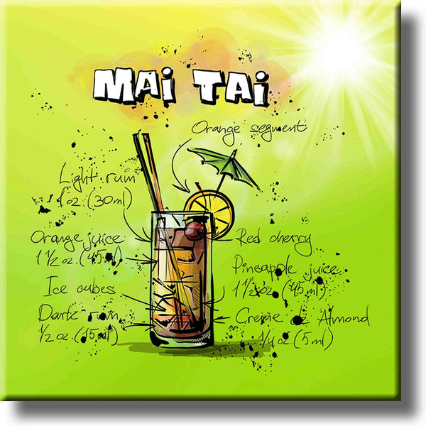 Mai Tai Cocktail Recipe Drink Picture on Stretched Canvas, Wall Art Decor, Ready to Hang!