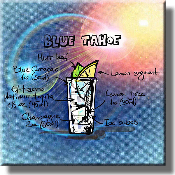 Blue Tahoe Cocktail Recipe Picture on Stretched Canvas, Wall Art Decor, Ready to Hang!