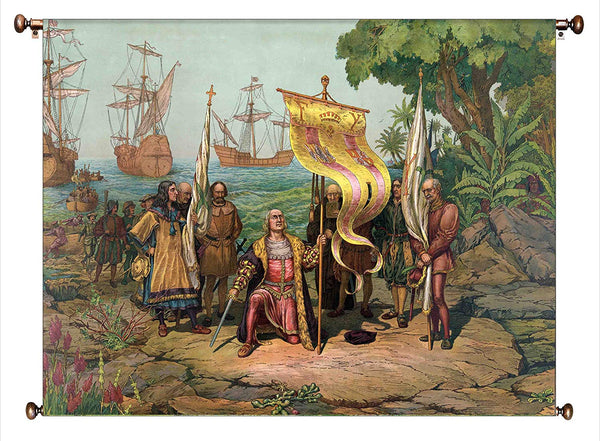 Columbus Discovering America Picture on Canvas Hung on Copper Rod, Ready to Hang, Wall Art Décor