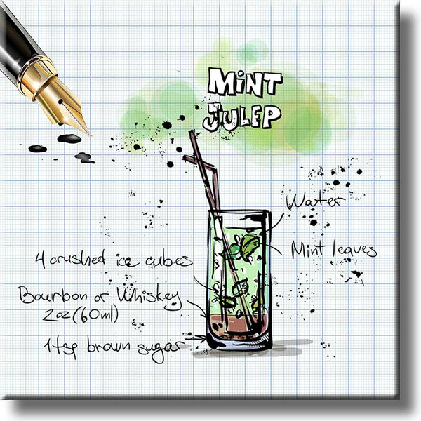 Mint Julep Cocktail Recipe Drink Picture on Stretched Canvas, Wall Art Decor, Ready to Hang!