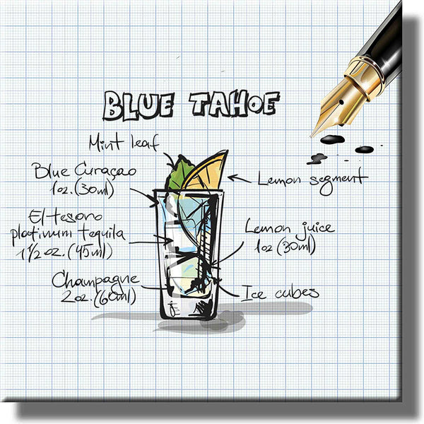 Blue Tahoe Cocktail Recipe Picture on Stretched Canvas, Wall Art Decor, Ready to Hang!