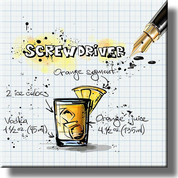 Screwdriver Cocktail Recipe Picture on Stretched Canvas, Wall Art Decor, Ready to Hang!