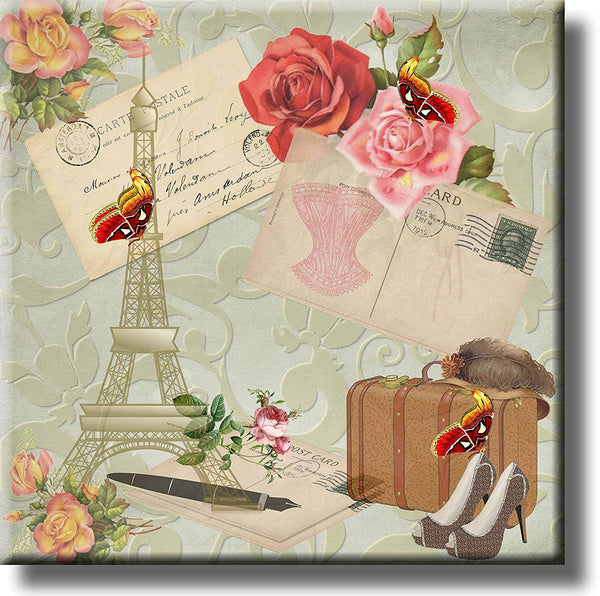 Travel to Paris Post Card Vintage Picture on Stretched Canvas, Wall Art Décor, Ready to Hang