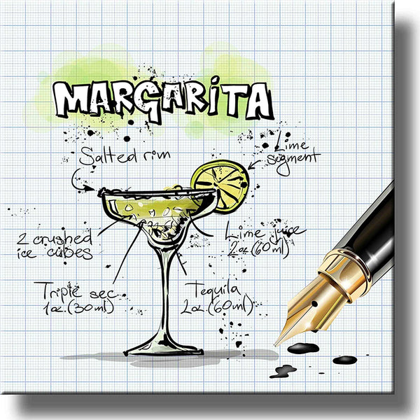 Margarita Cocktail Recipe Drink Picture on Stretched Canvas, Wall Art Decor, Ready to Hang!