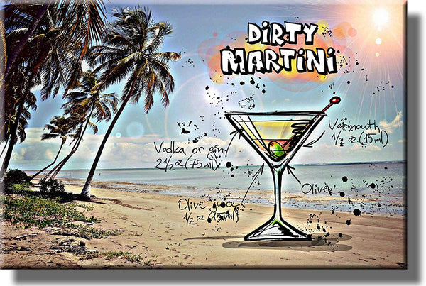 Dirty Martini Cocktail Recipe Drink Picture on Stretched Canvas, Wall Art Decor, Ready to Hang!