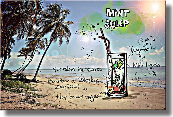 Mint Julep Cocktail Recipe Drink Picture on Stretched Canvas, Wall Art Decor, Ready to Hang!