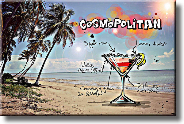 Cosmopolitan Cocktail Recipe Drink Picture on Stretched Canvas, Wall Art Decor, Ready to Hang!