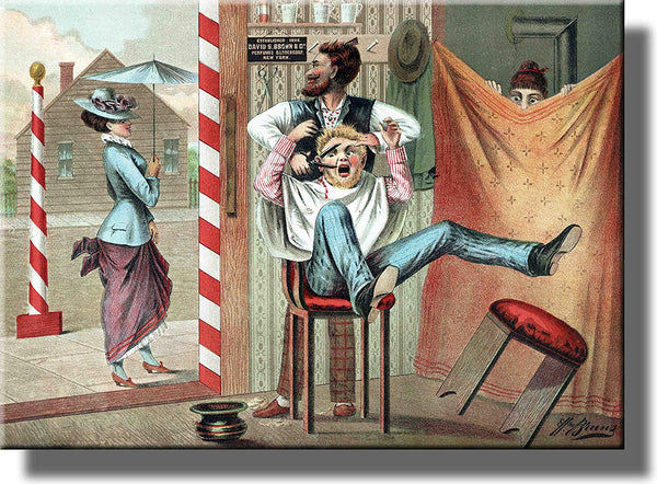 Barber Shop Humorous Picture on Stretched Canvas, Wall Art Décor, Ready to Hang!