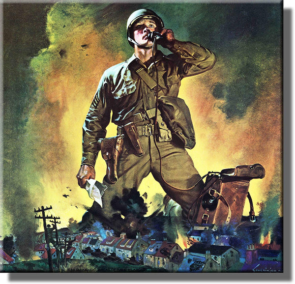 US Army Soldier Airstrike Picture on Stretched Canvas, Wall Art Decor, Ready to Hang!