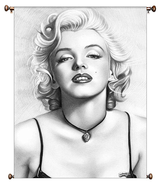 Marilyn Monroe Drawing Picture on Canvas Hung on Copper Rod, Ready to Hang, Wall Art Décor
