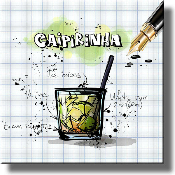 Caipirinhna Recipe Drink Picture on Stretched Canvas, Wall Art Decor, Ready to Hang!