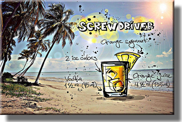 Screwdriver Cocktail Recipe Picture on Stretched Canvas, Wall Art Decor, Ready to Hang!