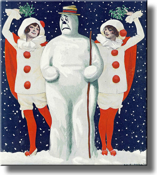 Snowman Christmas Art Picture Made on Stretched Canvas Wall Art Decor Ready to Hang!.