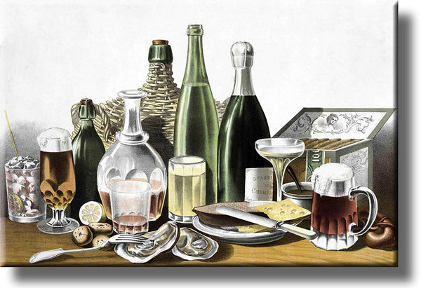 Vintage Drinks and Appetizers Picture on Stretched Canvas, Wall Art Decor, Ready to Hang!