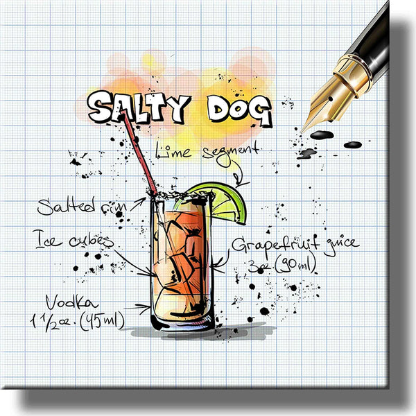 Salty Dog Cocktail Recipe Picture on Stretched Canvas, Wall Art Decor, Ready to Hang!