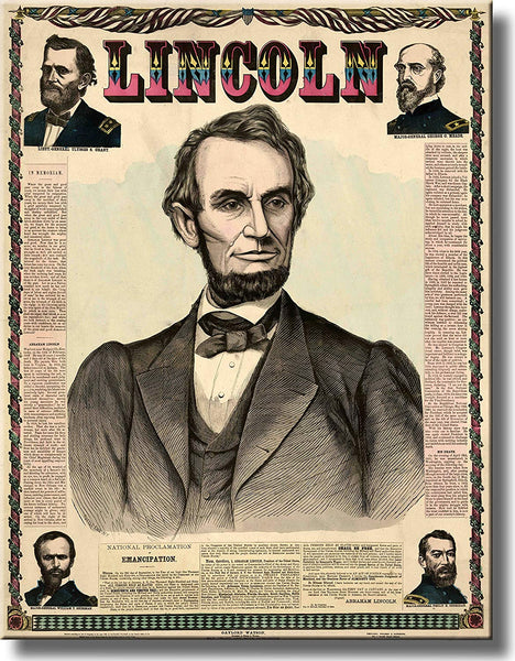 Abraham Lincoln in Newspaper Picture Made on Stretched Canvas Wall Art Decor Ready to Hang!.