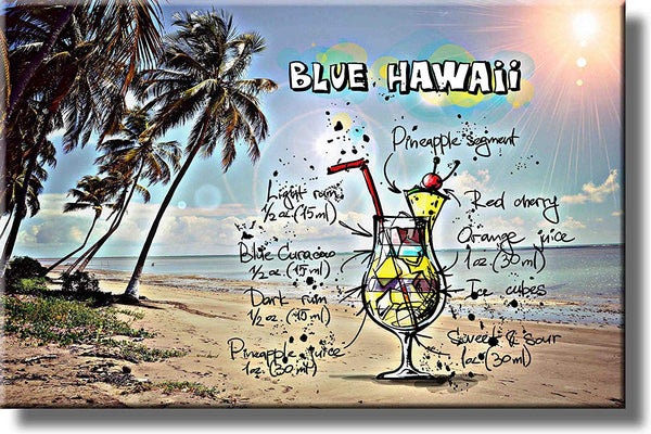 Blue Hawaii Drink Picture on Stretched Canvas, Wall Art Decor, Ready to Hang!