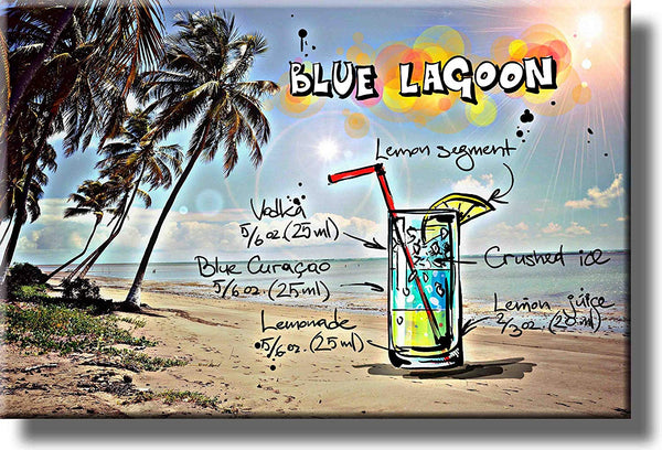 Blue Lagoon Drink Picture on Stretched Canvas, Wall Art Decor, Ready to Hang!